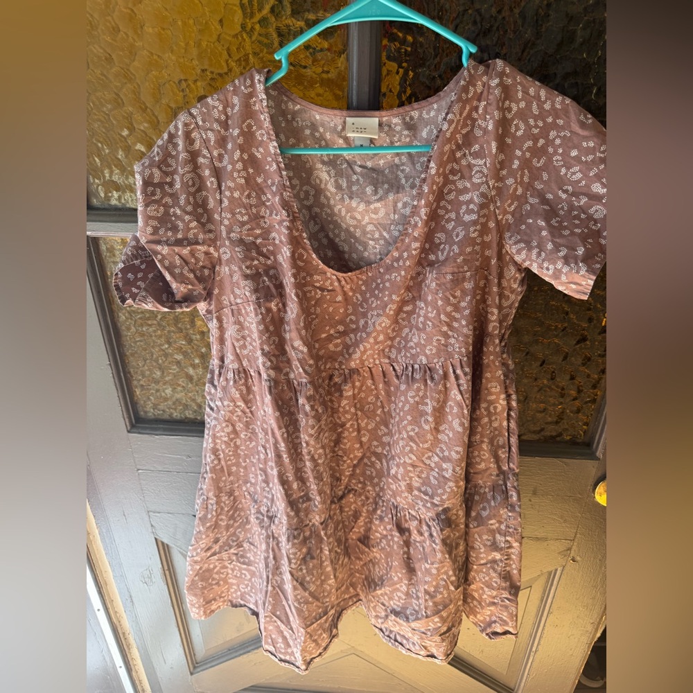 a new day light brown Patterned shirt dress tiered shot dresd